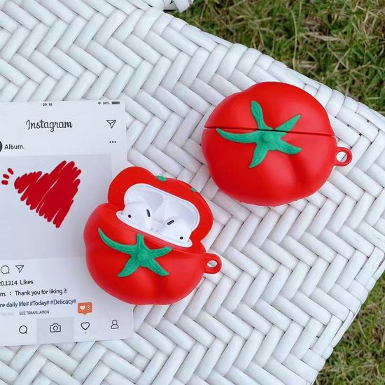 에어팟케이스 유니크 리얼 빨간 토마토 실리콘 파우치