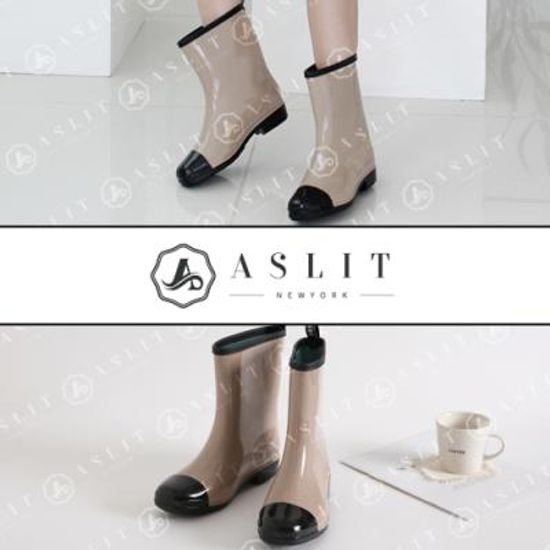[애슬릿]배색 포인트 여성 장화 미들 레인 부츠