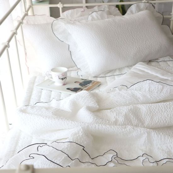 레이스 뱀부 시어서커 여름차렵침구 - 화이트블랙 S