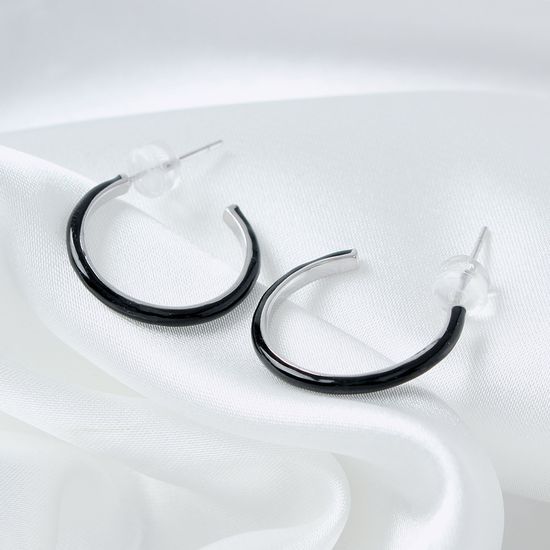 [비쥬홀릭] 실버925 데일리 은침 시크 블랙 링 귀걸이