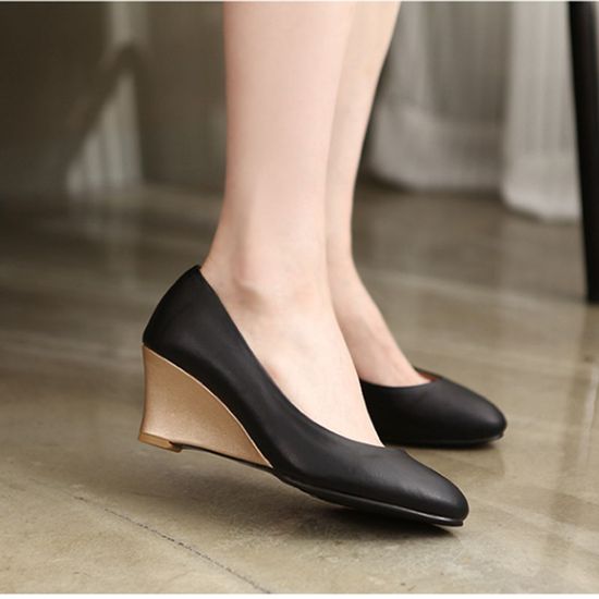 둥근코 스텔레토 웨지 힐 핑크 블랙 캐주얼(W5C0385)