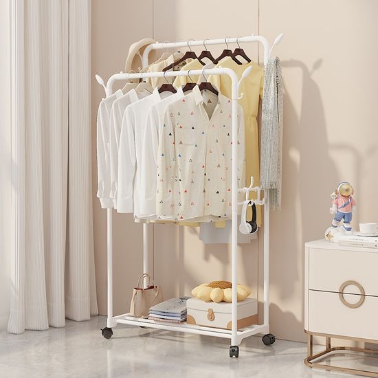 이동식 더블 걸이 행거 선반 스탠드 철제 옷걸이 헹거