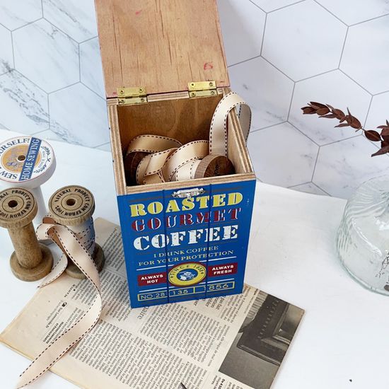 카페 블루레드 작은 우드 수납 상자