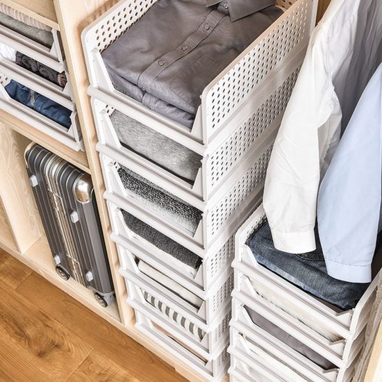 폴딩 슬라이딩 옷 정리 적층 바스켓 특대형 1개+1개