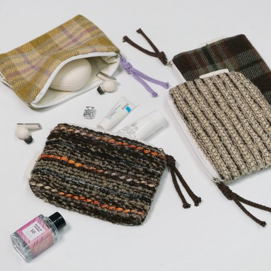 빈티지 체크 줄무늬 천 동전지갑 카드지갑 파우치