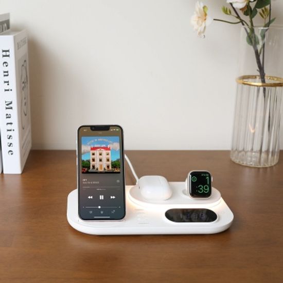 [무아스] 올라운더 4 in 1 고속 무선충전 무드등 시계