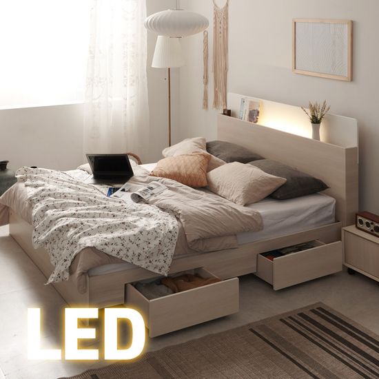 [보루네오]LED서랍 KC611 침대 Q (유로탑 라텍스매트)
