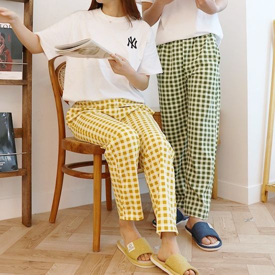 순면 커플 체크 파자마 팬츠 호캉스 커플잠옷 사계절 