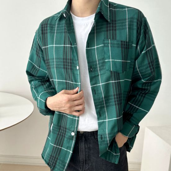 남방 셔츠 체크 남성 긴팔 데일리 오버핏 린넨 봄