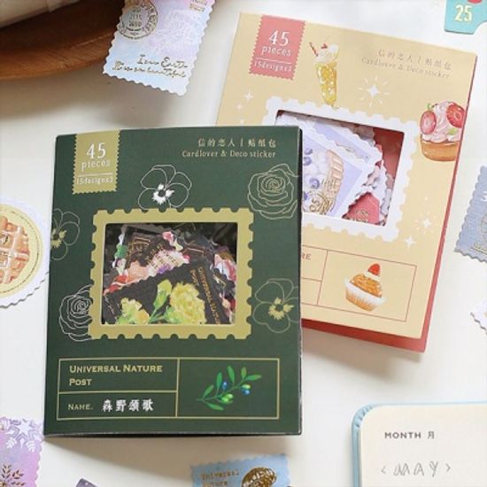 우표모양 플라워 금박 스티커 45매 다꾸용품