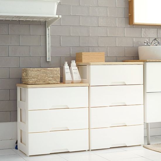 모던플러스 내추럴오크 우드상판 서랍장 3단 4단 5단