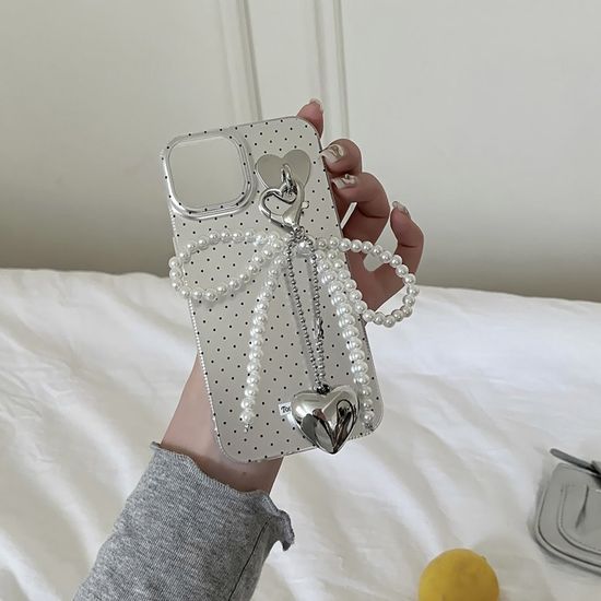 아이폰 15 14 13 12 도트 하트 리본 링 스트랩 케이스