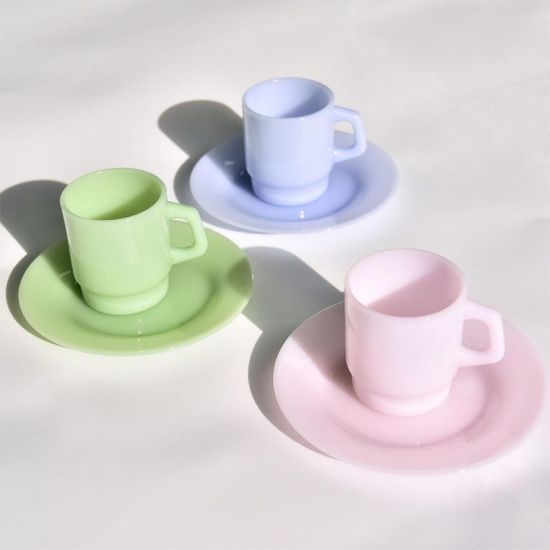 그란데 밀크글라스 머그컵+플레이트접시 세트380ml