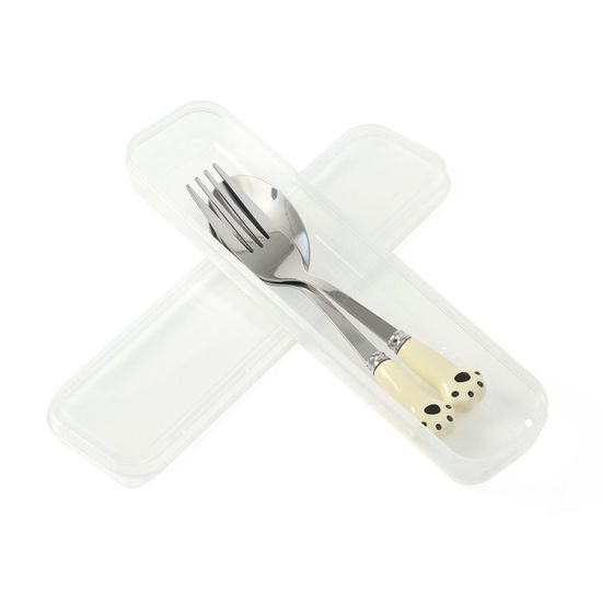 꾹꾹냥이 휴대용 숟가락 포크 세트 동물포크 아이보리