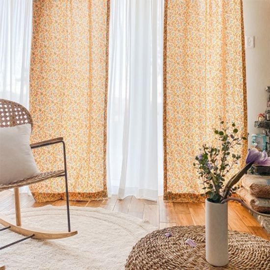 마리 플라워 린넨 커튼-옐로우