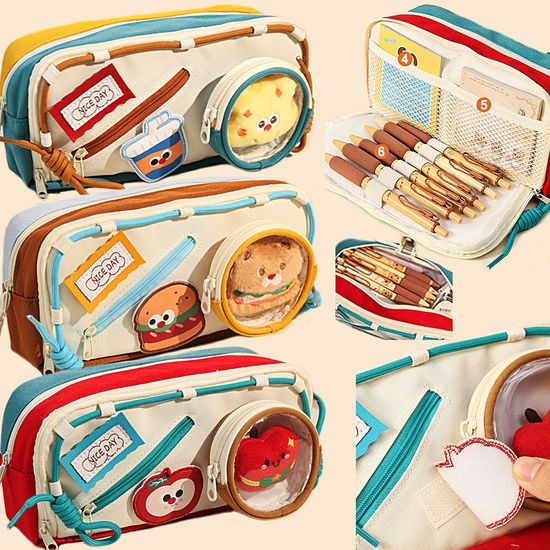 대형 곰돌이 인형 지갑 2단 지퍼 수납 천 필통 파우치