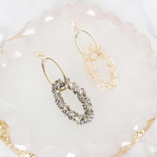 [쥬아나윤]이클립스 크리스탈 더블 링 롱 드롭 귀걸이