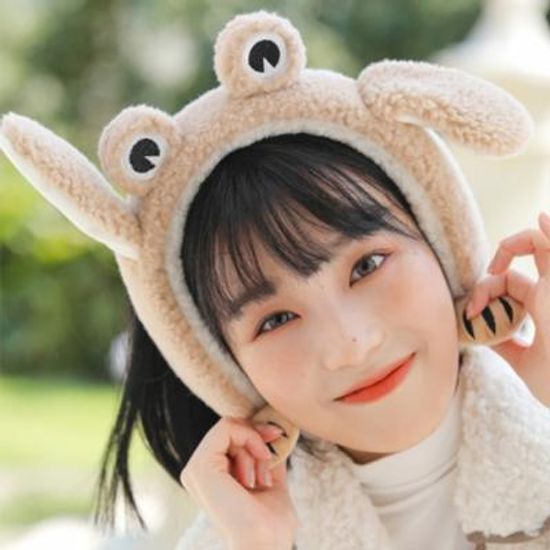 귀여운 움직이는 개구리 귀마개 귀도리 양털 귀마개