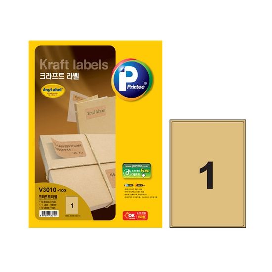 프린텍 AnyLabel 크라프트 라벨 1칸 V3010 100매