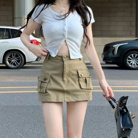 레트로 카고 미니 스커트 여성 데일리 치마 데이트룩