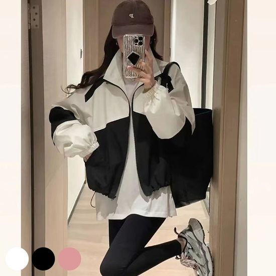 크롭 얇은 소재 배색 바람막이 점퍼 간절기 아노락