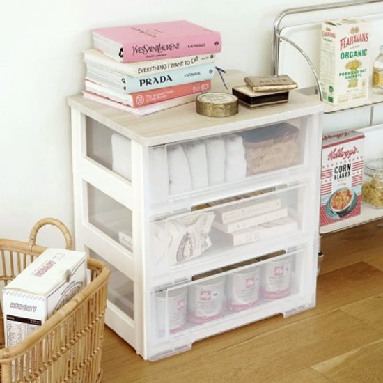 이노스 투명 3단 4단 5단 우드상판 플라스틱 서랍장