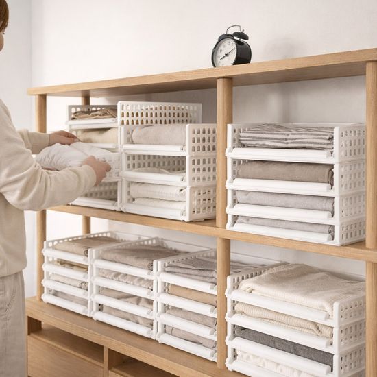 풀 슬라이딩 옷정리 적층 트레이 중형 3개 옷트레이