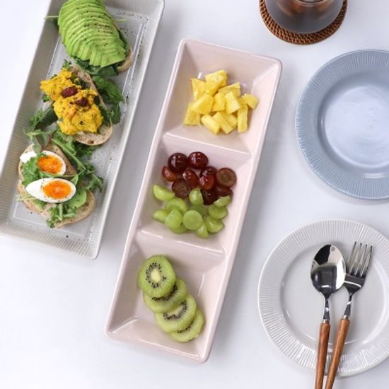 라일 국산 도자기 3절 나눔접시A, 찬기 3color