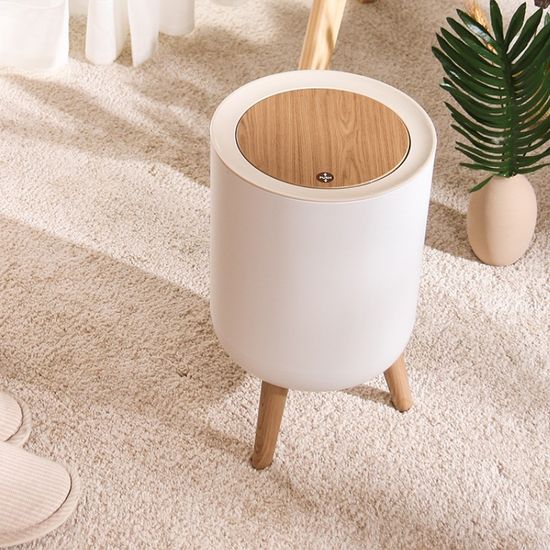 원터치 모던 화이트 우드 휴지통 7L