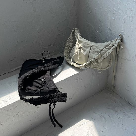 Two way ribbon tie bag_khaki