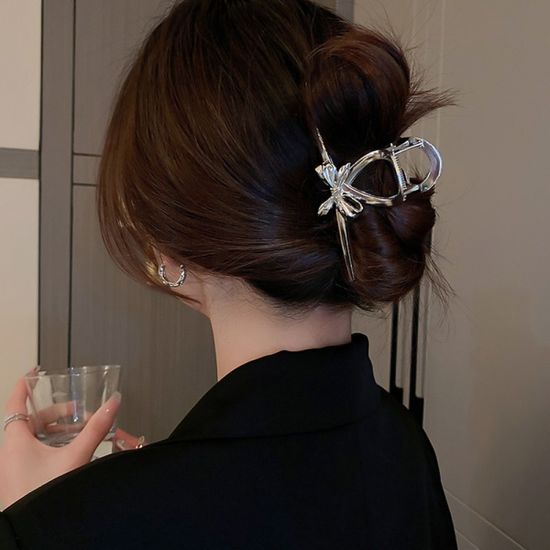 실버 리본 집게핀 고정핀 올림머리 헤어핀 헤어집게