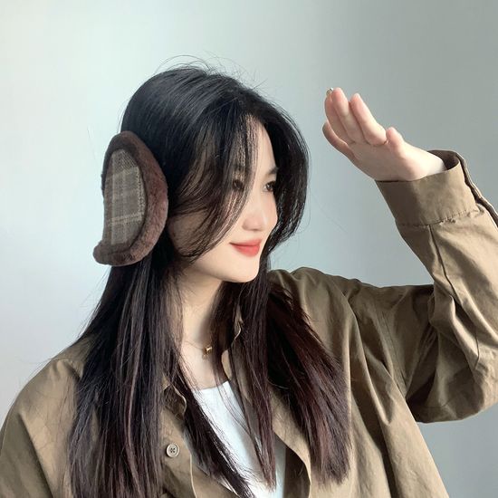 체크패턴 방한 귀마개 보온귀마개 겨울귀덮개
