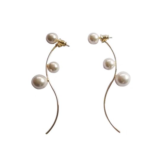 골드 라인 펄 진주 긴 롱 드롭 귀걸이 파티 웨딩 촬영