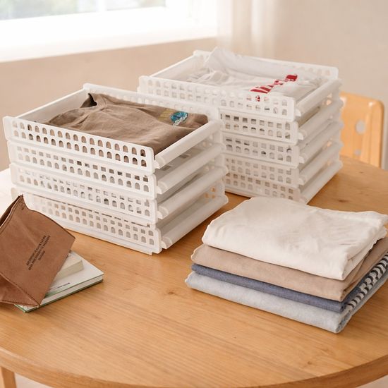 풀 슬라이딩 옷정리 적층 트레이 소형 3개 옷트레이