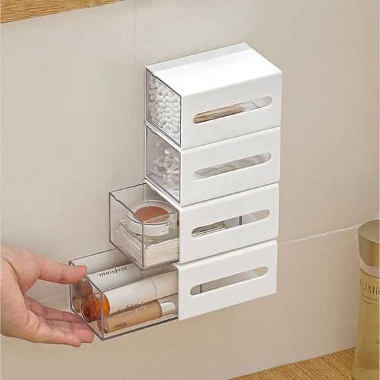 무타공 슬라이딩 소품정리함 투명 서랍 수납함 E340