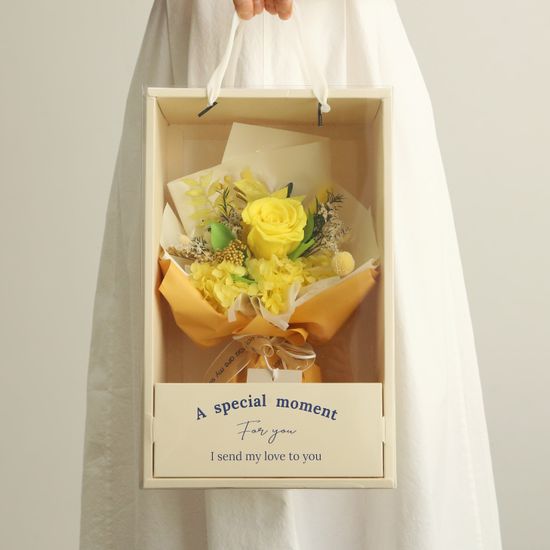 [졸업선물] 프리저브드 장미 꽃다발+핸들박스 5color