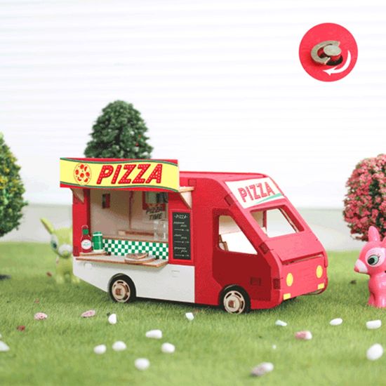 DIY 나무 조립 키트 태엽 오르골 피자 트럭 YM-958