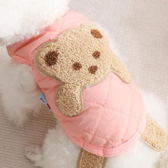 강아지 기모 수면 곰돌이 누빔 조끼 겨울 실외 실내복