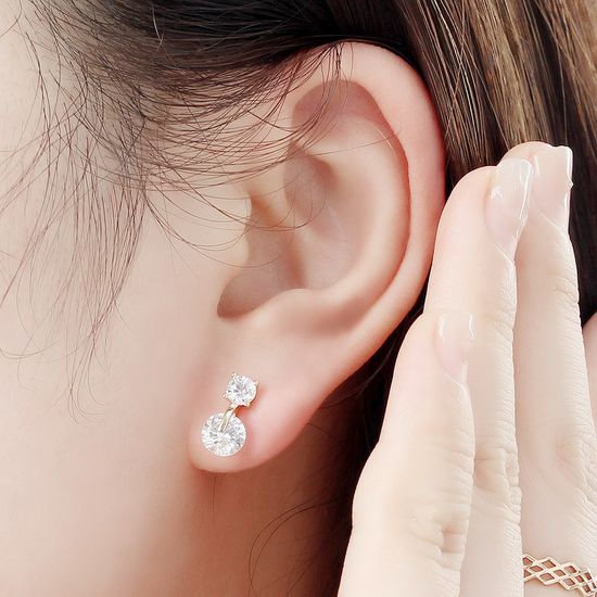 [비쥬홀릭] 실버925 골드도금 다이아 큐빅 귀걸이(쇼