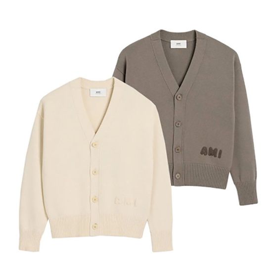 아미 AMI 크로셰 스티치 하트 로고 코튼 니트 가디건