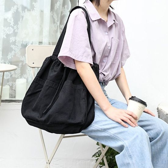 스트링 캔버스 숄더백(블랙) 복조리캔버스백(WBF710F)