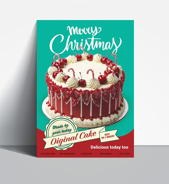 크리스마스 빈티지 체리 생크림 케이크 포스터