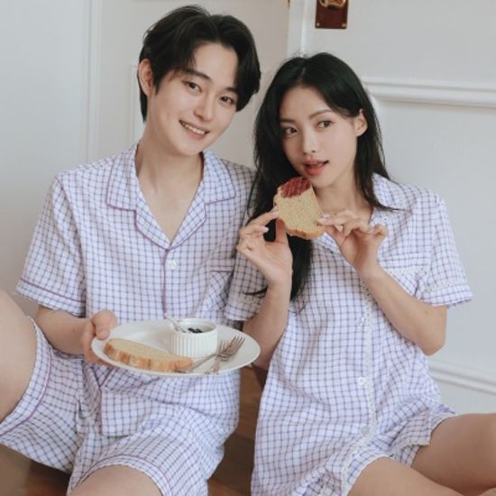 메쉬 시어서커 쿨통풍 소재 여름 커플 잠옷 파자마