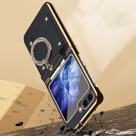 갤럭시z플립 6 5 4 3 큐빅 링 가죽 힌지 풀커버케이스