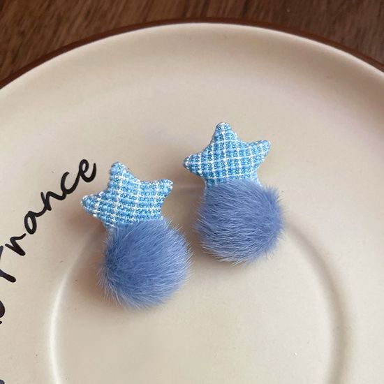 트위드 니트 별 밍크 털 퍼 폼폼 왕볼 드롭 귀걸이