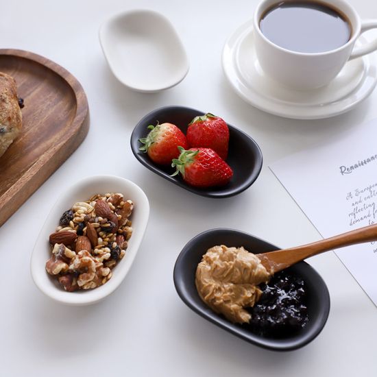 바이엔 반무광 도자기 타원찬기 4p세트 2color 택1