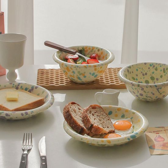 토이 도트 네온 시리얼볼 선물 플레이트 접시