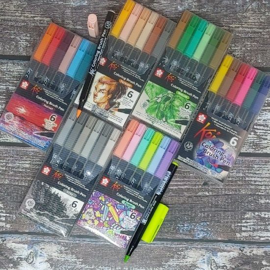 사쿠라 코이컬러링 브러쉬/붓펜 캘리그라피 6색세트