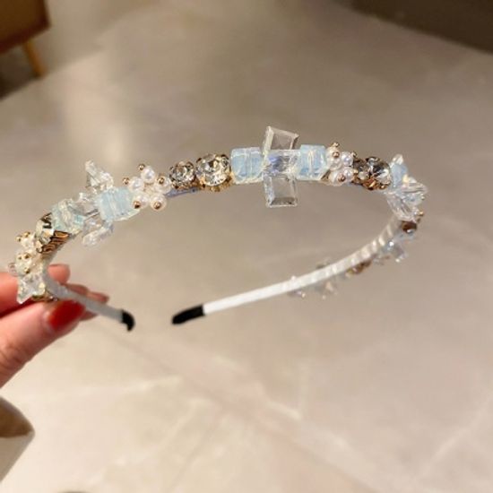 예쁜 크리스탈 스톤 펄 진주 헤어밴드 장원영 머리띠