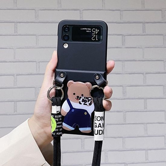 갤럭시 z플립 3 4 동물 핑거톡 힌지보호 스트랩케이스